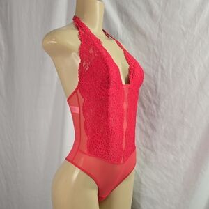 Red Lace Halter Bodysuit